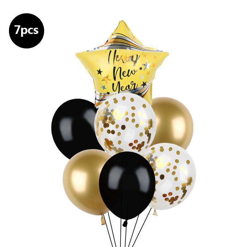 Набор из 7 штук Черное Золото Блестки С Новым Годом С Новым Годом Тема Латекс Алюминиевая Фольга Взлетающая Комбинация Воздушных Шаров