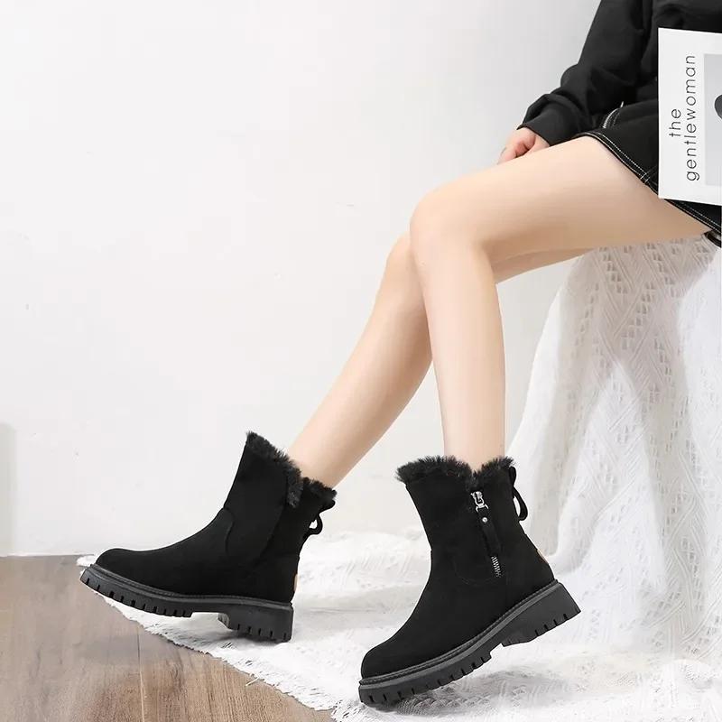 Распродажа модной женской обуви 2024 года. Модные женские ботинки с боковой молнией, зимние, с круглым носком, теплые, однотонные, короткие, на толстом каблуке, зимние ботинки