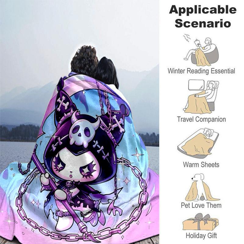 1pc Cute Death Kuromi Blanket, Seasonal Home Decorative Throw for Couch, or Car Seat Cover,Living Room, Travel, Camping, Car Blankets, Beach, Office N