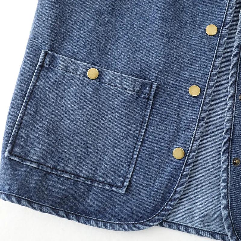 Женский весенне-осенний джинсовый жилет оверсайз, приталенная куртка с карманами