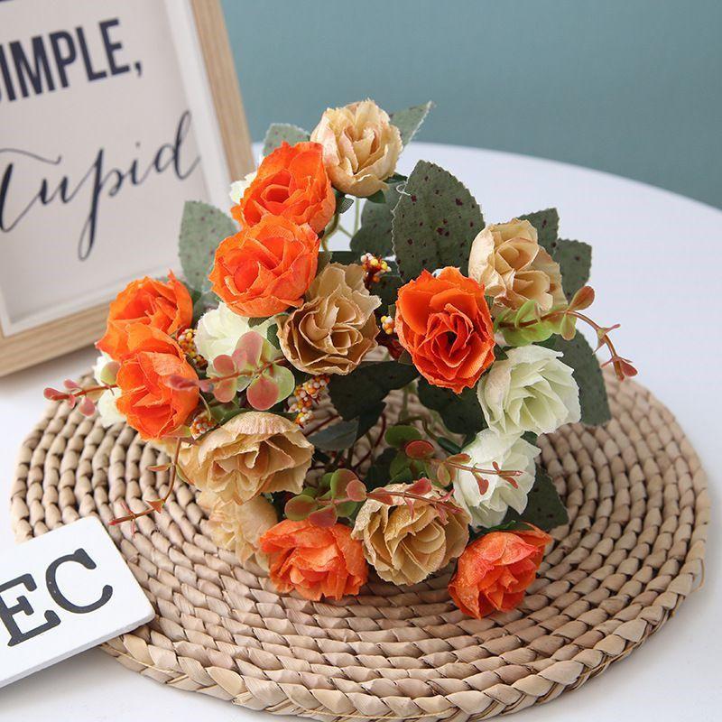 Vibrant 21 Heads Artificial Silk Flowers Rose Bunch Bouquet For Timeless Wedding Arrangements