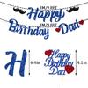 Pre-strung Happy Birthday Dad Decorations Banner Daddy Cake Topper Blue Glitter Father's Day Best Dad Ever Decor Party Supplies NO DIY