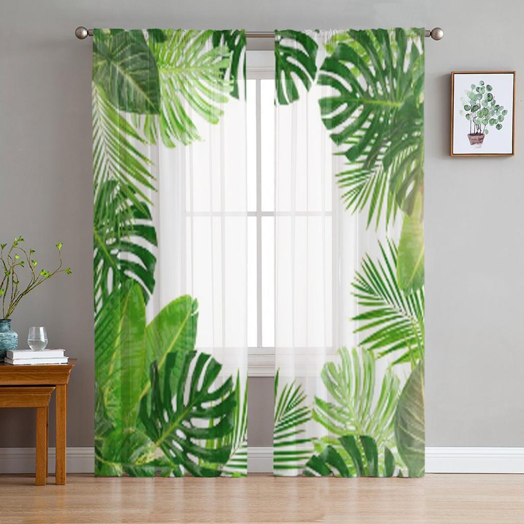 Ветка Свежие Зеленые Листья Прозрачные Шторы для Гостиной Прозрачный Тюль Оконные Шторы Спальня Кухня Домашний Декор Вуаль Шторы