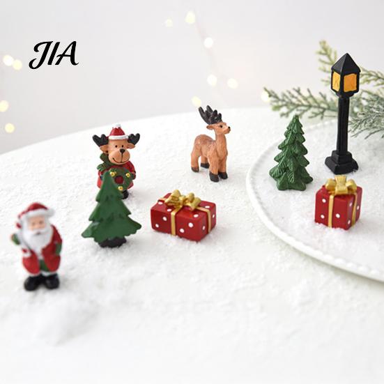 Creative Christmas Gift Box Fillers 3 Pcs Miniature Figurines, Mini Resin Santa Tree Elk Fairy Garden Accessories Figures for Micro Landscape, Garden,