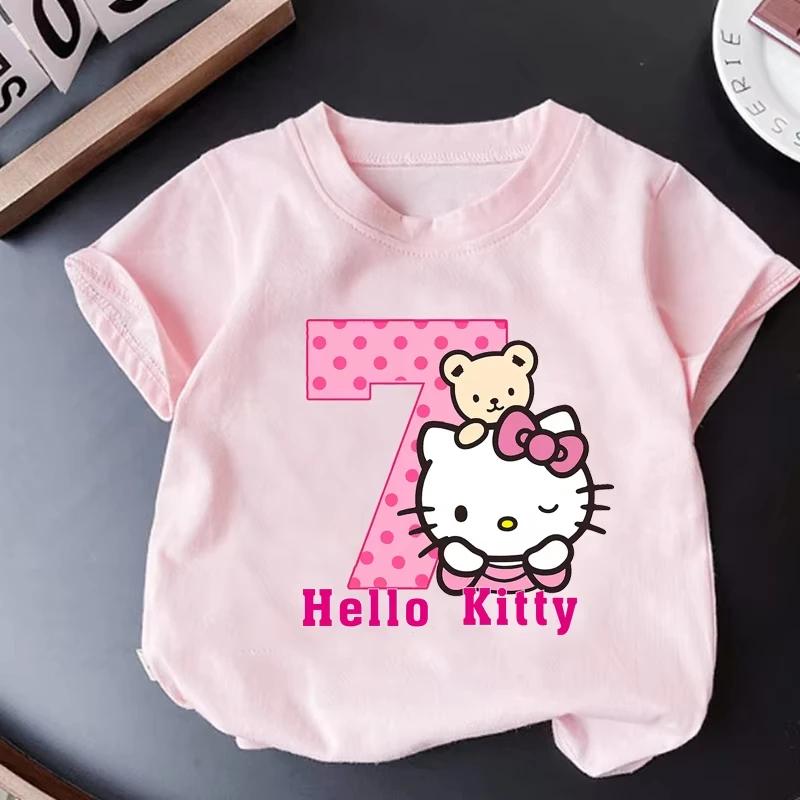 New Childrens Tshirt Cute and Fun Digital Hello Kitty Print Pure Cotton Parentchild Outfit A Musthave for Babies in Summer