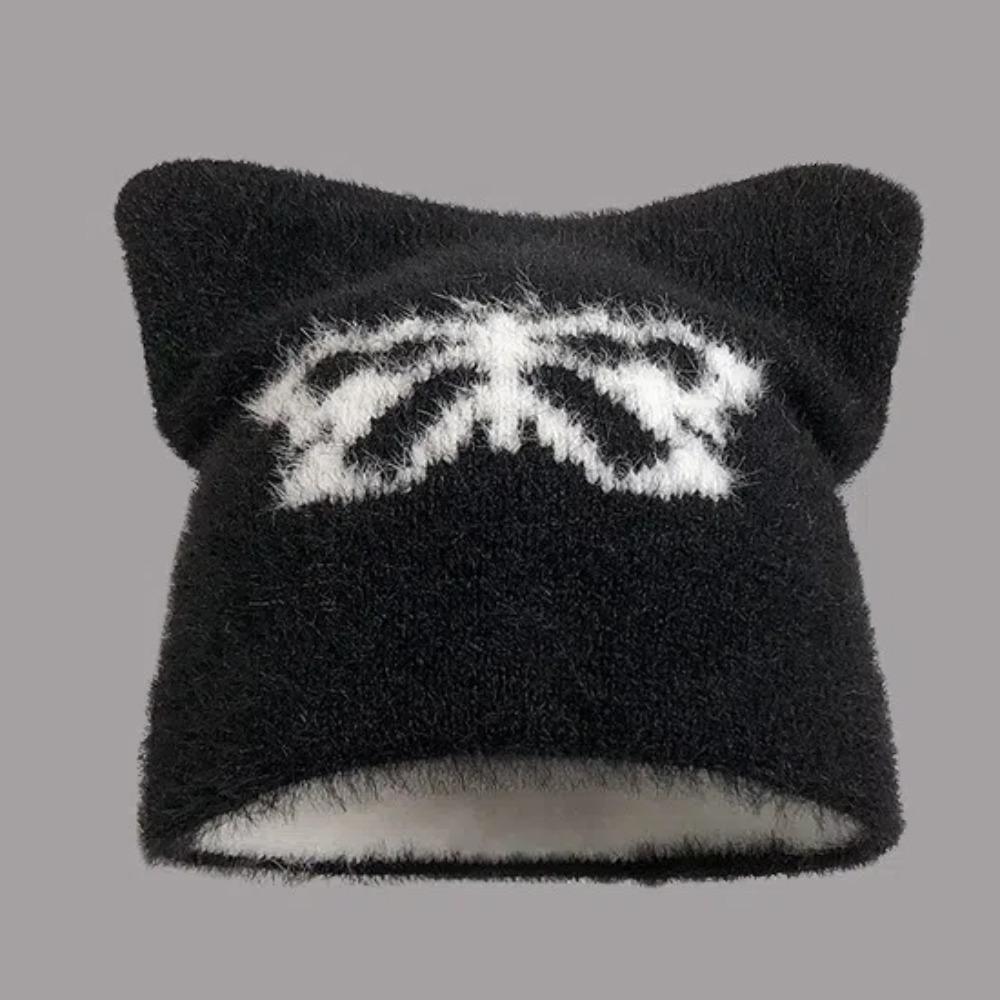 Korean Style Knitted Pullover Hat Star Brimless Beanie Cap Personality Cat Ear Woolen Hat Autumn