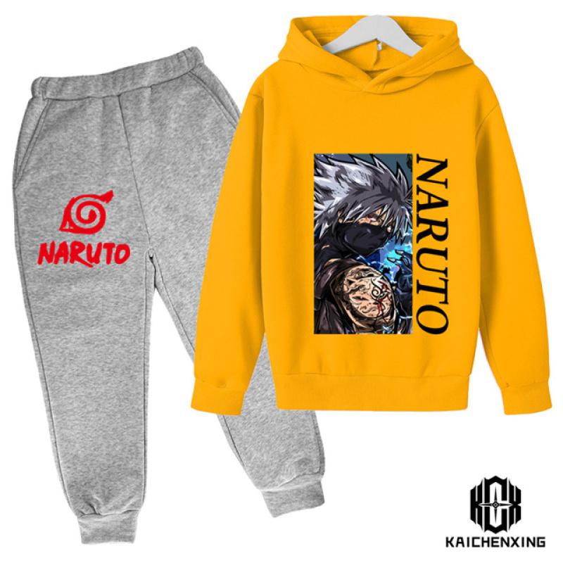 Комплект с капюшоном Наруто, детская одежда, одежда для маленьких девочек, повседневные свитера с капюшоном, детская одежда с капюшоном + брюки, 2 шт.