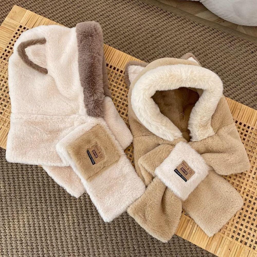 Cartoon Hat Ear Protection Hat Plush Hat Hooded Scarf Cute Winter Cap Female/Girls