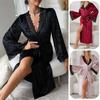 Extended Bathrobe Sexy Lace Light Luxury Long-sleeved Velvet Nightgown Bathrobe Loungewear