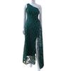 Women Evening Dress One Shoulder Sleeveless Shiny Sequin Padded Feather Decor High