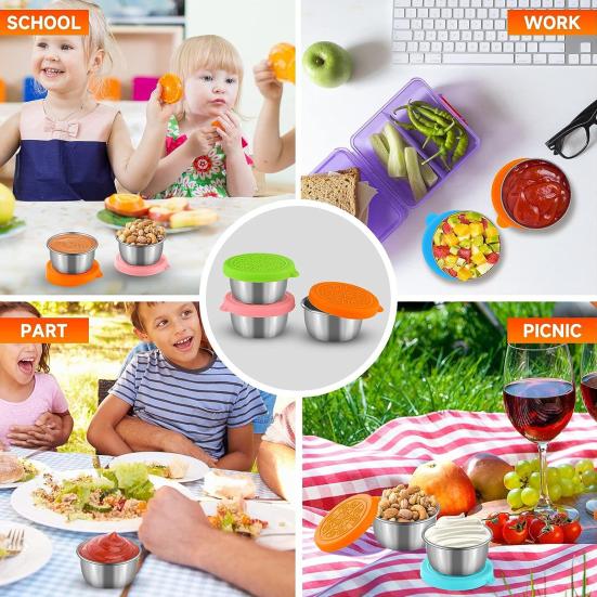 Yousheng 40 мл контейнеры для заправки салата с крышками, герметичная нержавеющая стальная соусница для ланч-боксов, пикников, путешествий, фруктов, закусок, соусов, контейнеры