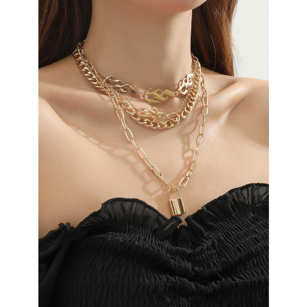 Нишевое ретро персонализированное металлическое ожерелье толстая цепь любовь сплав кулон женский набор ожерелий