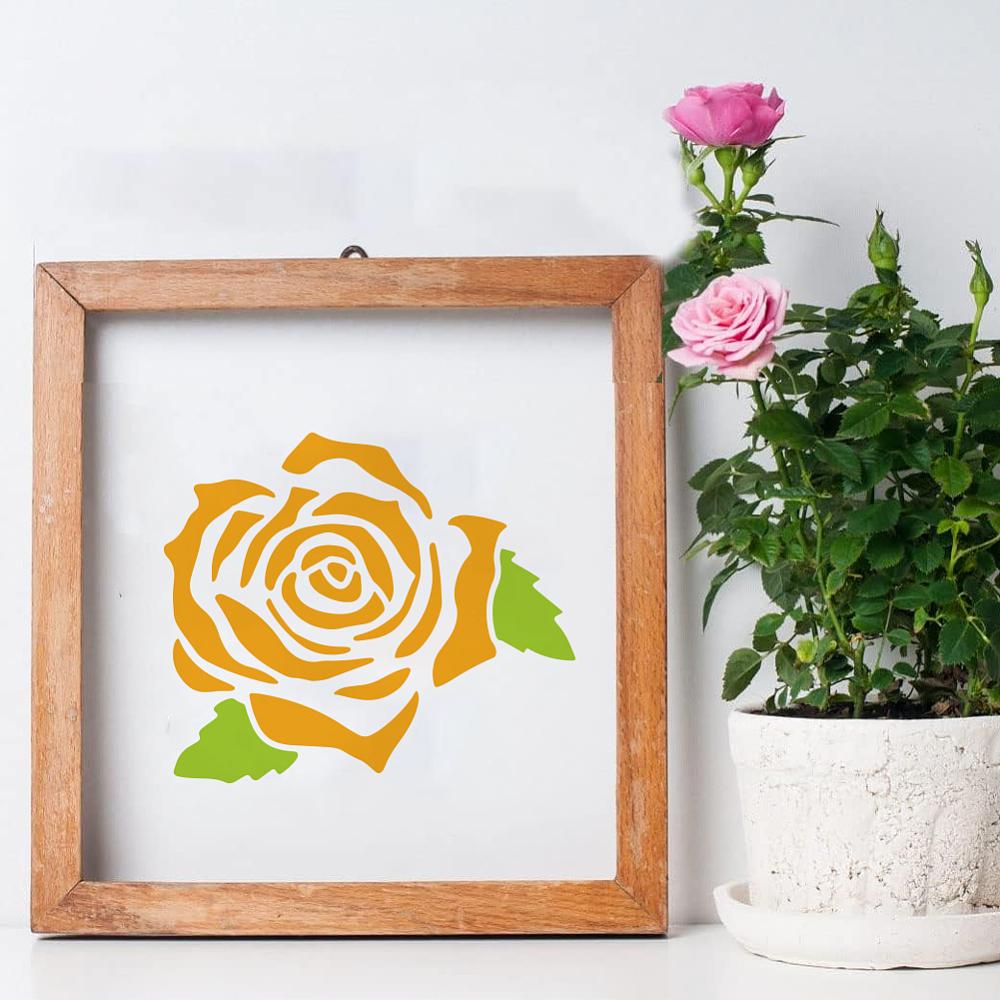 6Pcs 6 Styles PET Hollow Out Drawing Painting Stencils for DIY Scrapbook Photo Album June Rose 150x150mm 1pc/style