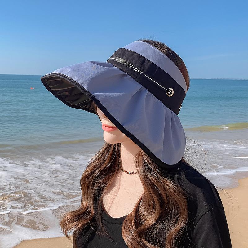 Big Head Circumference Vinyl Empty Top Hat Women's Summer Straps Versatile Face Small Sunscreen Hat UV Protection Sun Hat
