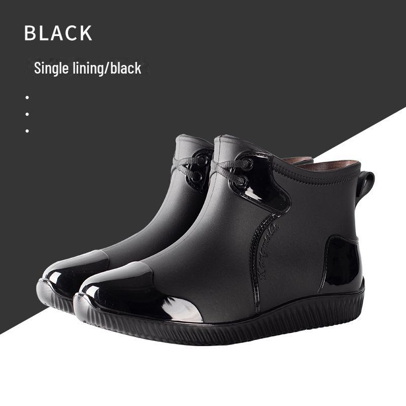 Мужские блестящие повседневные резиновые сапоги с низким верхом - Водонепроницаемая обувь на толстом низком каблуке