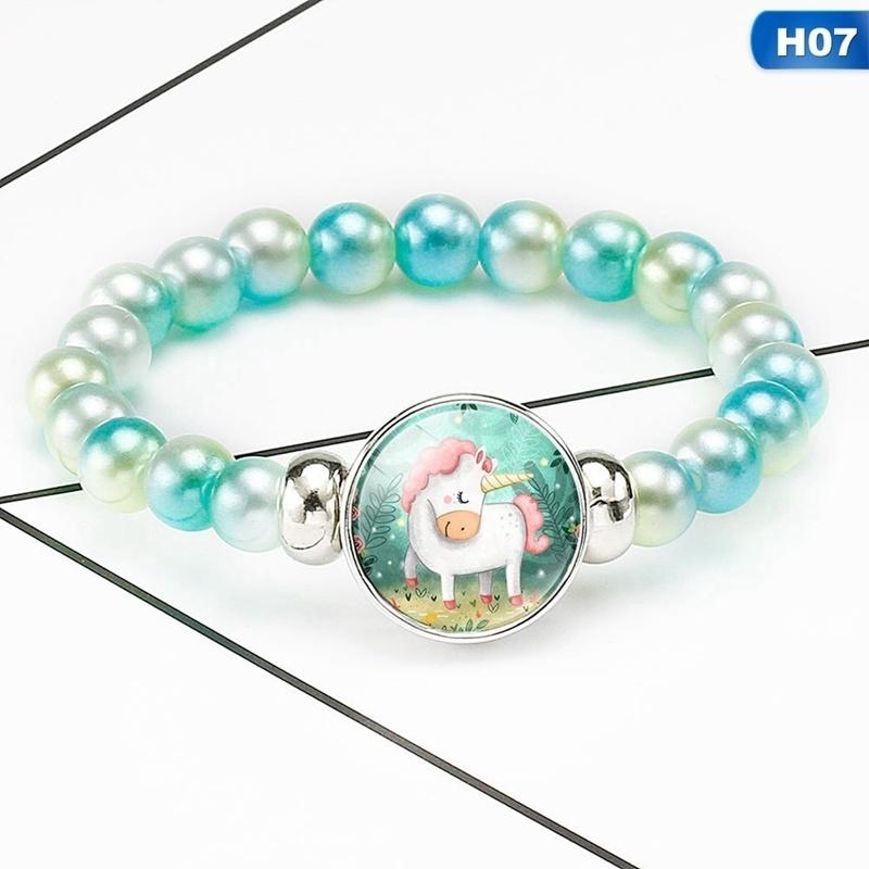 12 Styles Rainbow Unicorn Glass Beads Bracelets & Bangles For Kids Girls Party Accessories Gifts