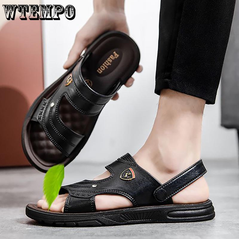 WTEMPO Летние мужские сандалии на толстой подошве, шлепанцы с мягкой подошвой, домашние нескользящие тапочки, модные уличные шлепанцы, пляжная обувь