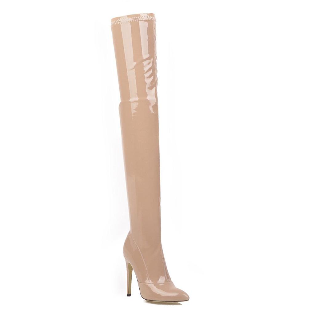 Q/Women's High Heeled Boots, Sexy Pointed Toe Thin Heel Knee Length Boots, Oversized Women's Shoes