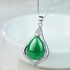 Элегантное посеребренное медное ожерелье с подвеской из зеленого халцедона – модная подвеска в форме капли для женщин