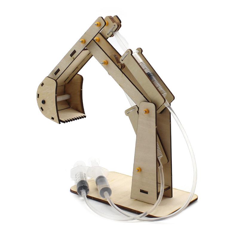 DIY Handmade Wooden Hydraulic Excavator Model Kids Educational Scientific Experiment Parent-child Interactive Learning Toy
