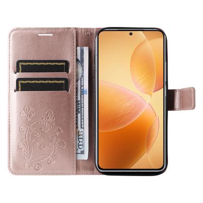 Для Xiaomi 14T Pro Чехол-кошелек Кожаный чехол для телефона с цветочным и бабочковым принтом Подставка