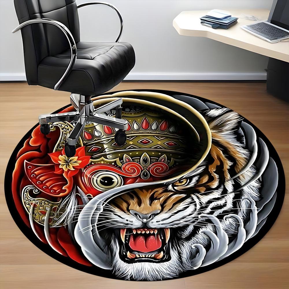 1pc Tiger Mask Chair Carpet for Office, Round Non Slip Durable Large Size Office Carpet, Suitable for Office