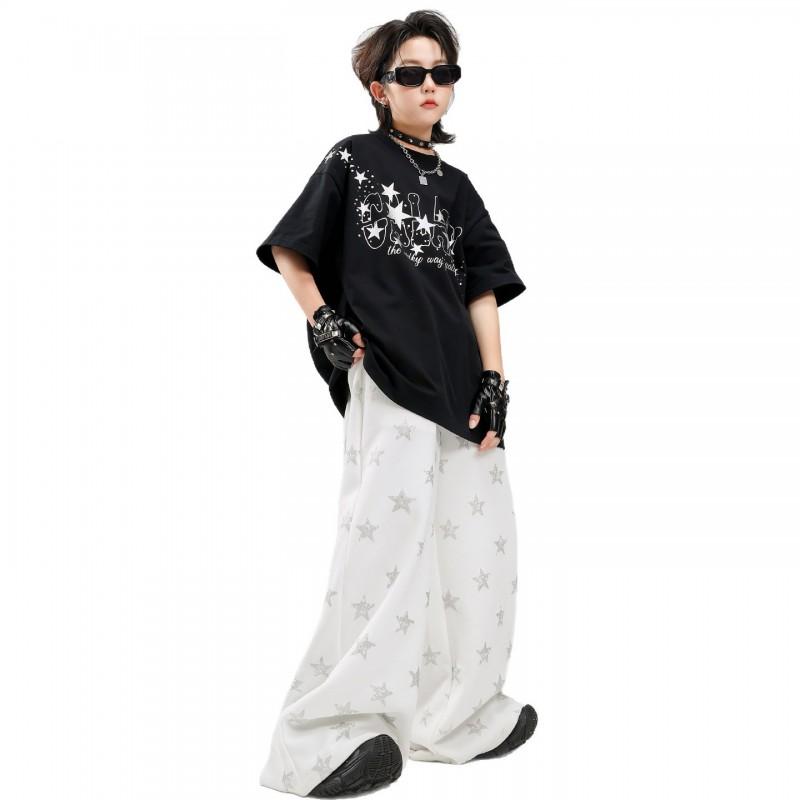 Hip Hop Dance Outfit Boys Street Performance Costume Short Sleeve Cotton Set With Accessories