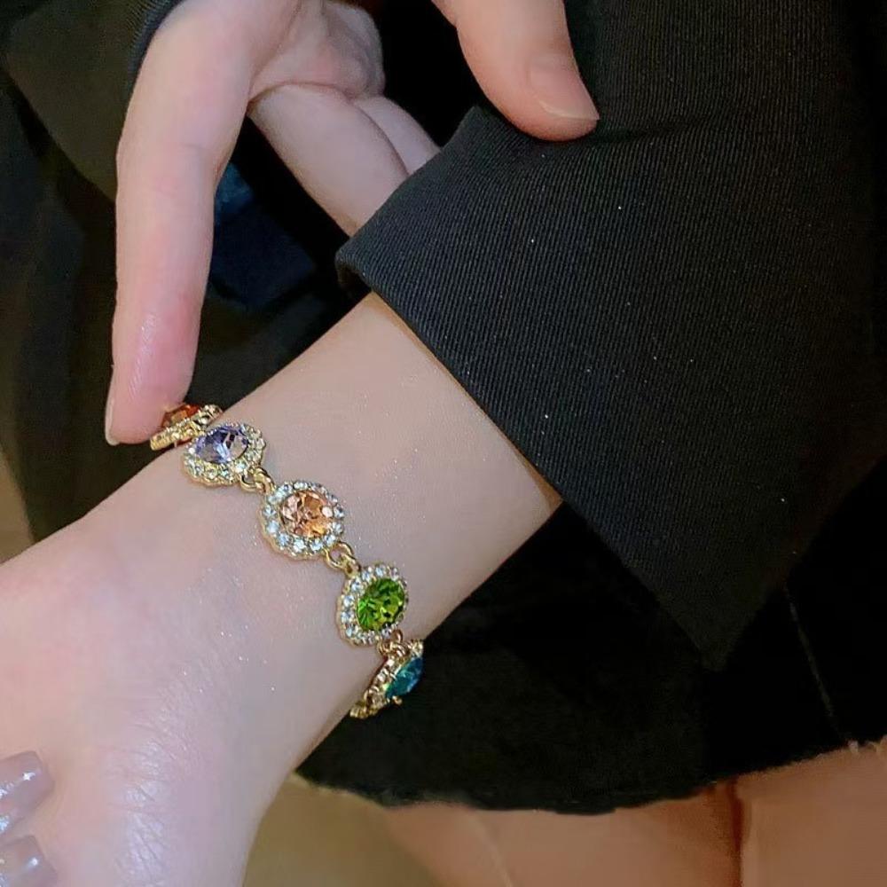 Adjustable Zircon Bracelet Bangle Colorful Hand Chain Luxury Rainbow Rhinestone Bracelet  Gifts