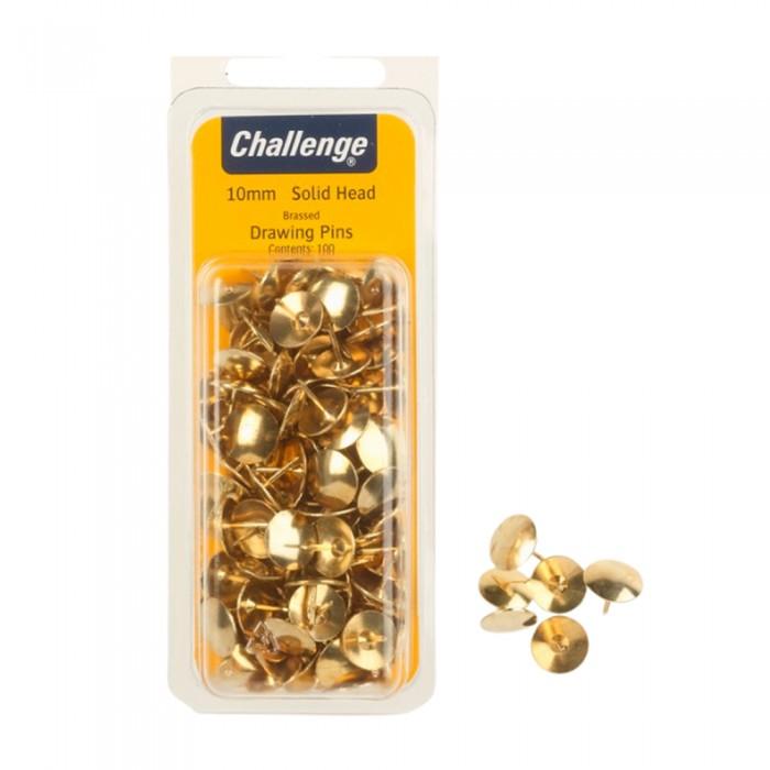 Challenge Латунированные кнопки с цельной головкой, упаковка-раскладушка, 100 шт.