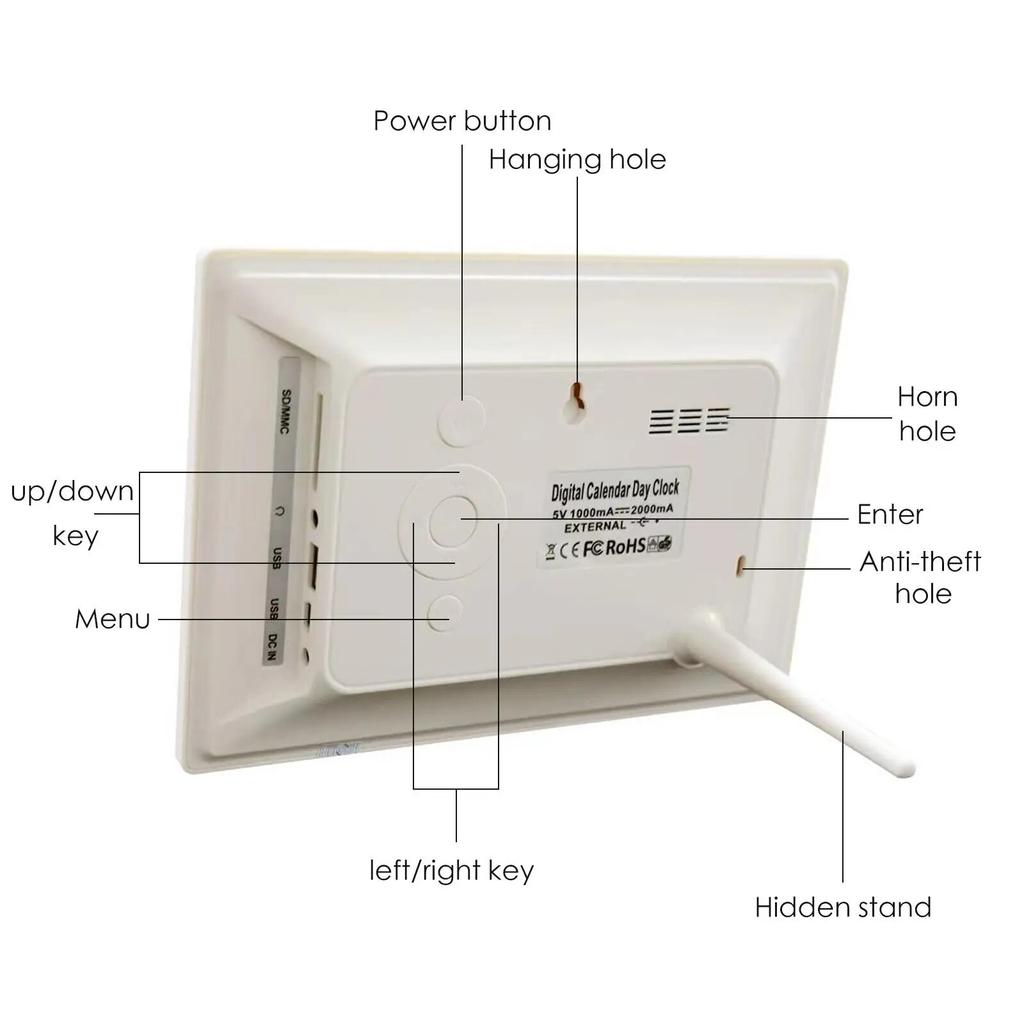 7-дюймовый большой экран, цифровой календарь, часы на день, 8 языков, время, дата, месяц, год, часы для слабоумия для пожилых людей, старый Peo I5J8