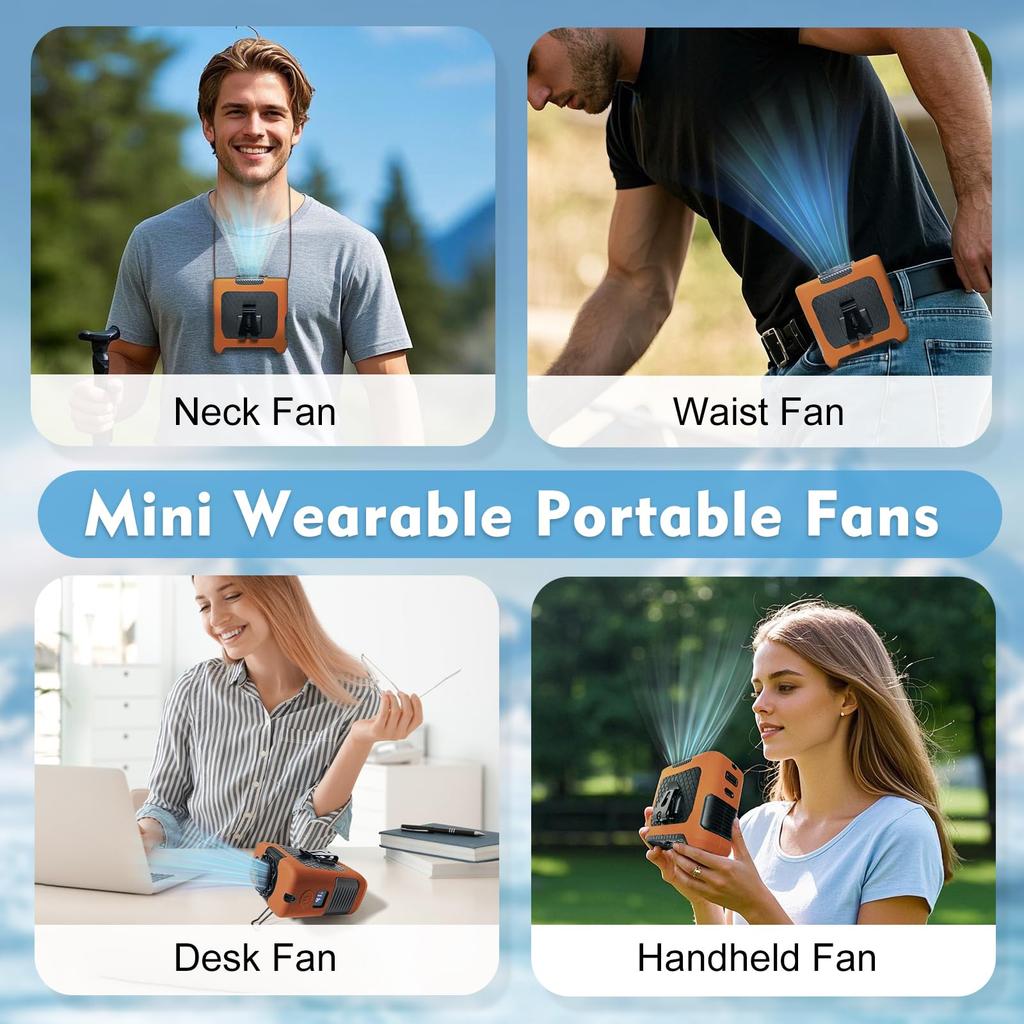10000mAh Wearable Waist Fans Portable Mini Hanging Neck Fan Outdoor Camping Sports Waist Fan with Power Bank LED
