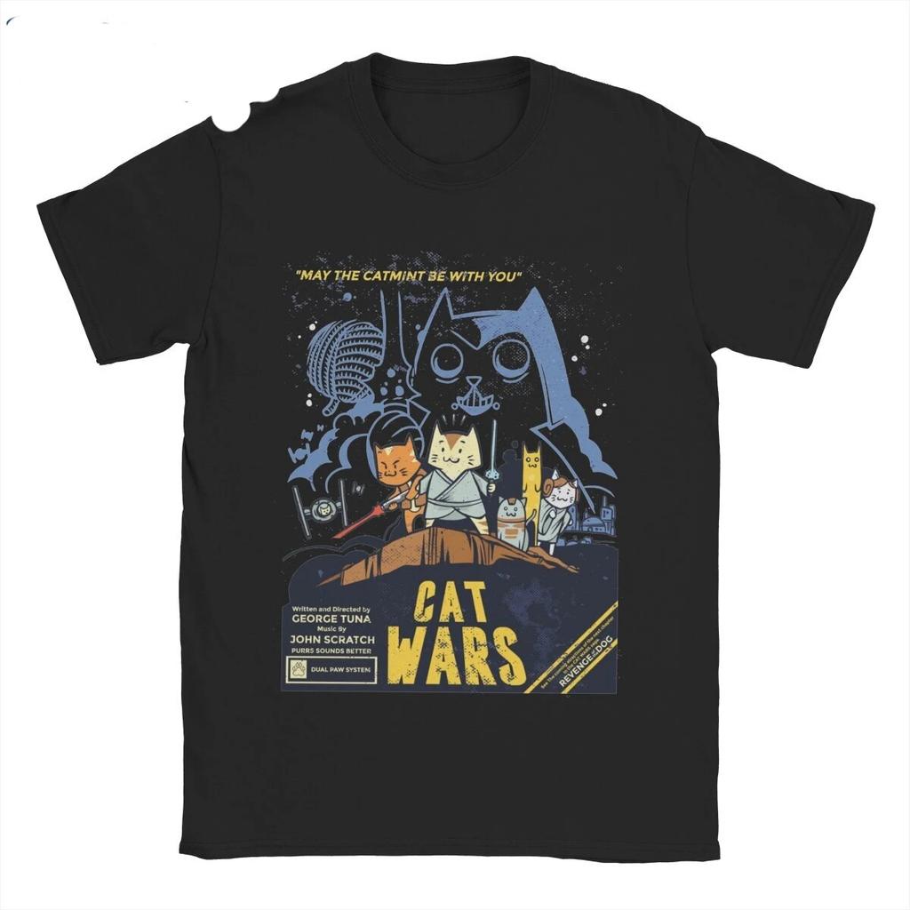Футболки Star Cat Wars Meow Wars Смешная футболка для любителей кошек для женщин Винтажная футболка с коротким рукавом Одежда больших размеров Графические футболки