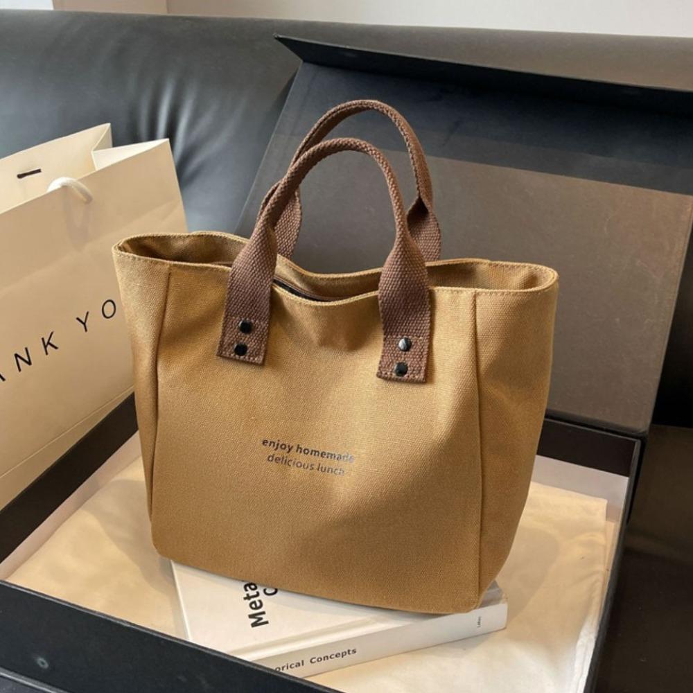 Однотонная холщовая сумка-тоут Большая вместимость Тканевая сумка через плечо Повседневная сумка для покупок Мужская