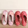 Vintage Korea Floral Home Shoes Slippers Women Cotton Fabric House Slipper Sewing Comfy Flat Shoes Indoor Soft Travel
