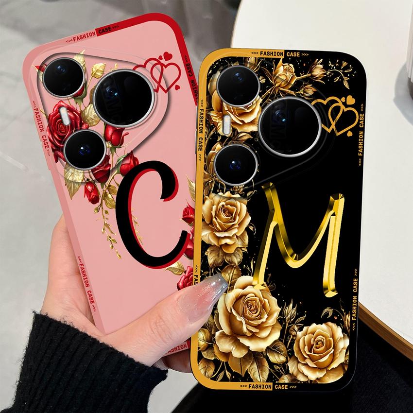 For Huawei Pura 80 Pro+ 80Ultra Pura 90 Pro Max Case Elegant Rose Letters Phone Cover Soft Liquid Silicone High Quality Shell for Pura80 Pura90 Bumper