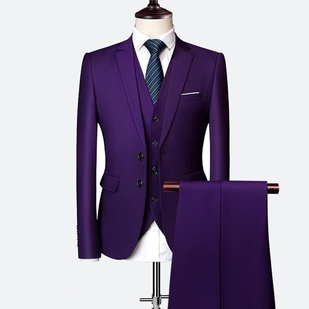 Solid Color Men's Business Casual Suit Spring and Autumn Three-piece Double-button Suit Jacket + Vest + Pants
