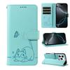 Leather Wallet Flip Case For OPPO Reno 15 Pro Max mini 15F 14 14F 13 13F 12 12F 11 11F 10 Cat and Butterfly Embossed,Wrist Strap