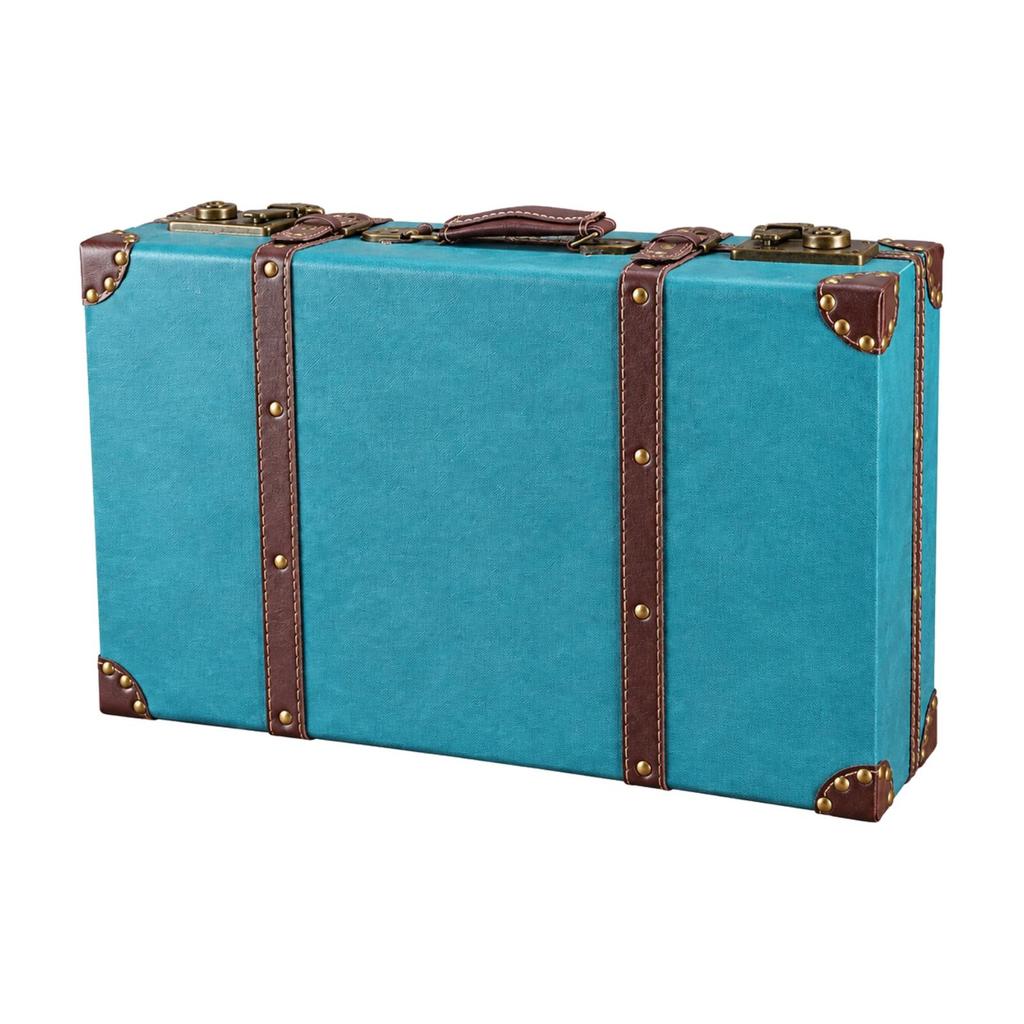Rectangular Leather Trunk with Metal Large SuitcaseStyle Storage Sturdy Chest