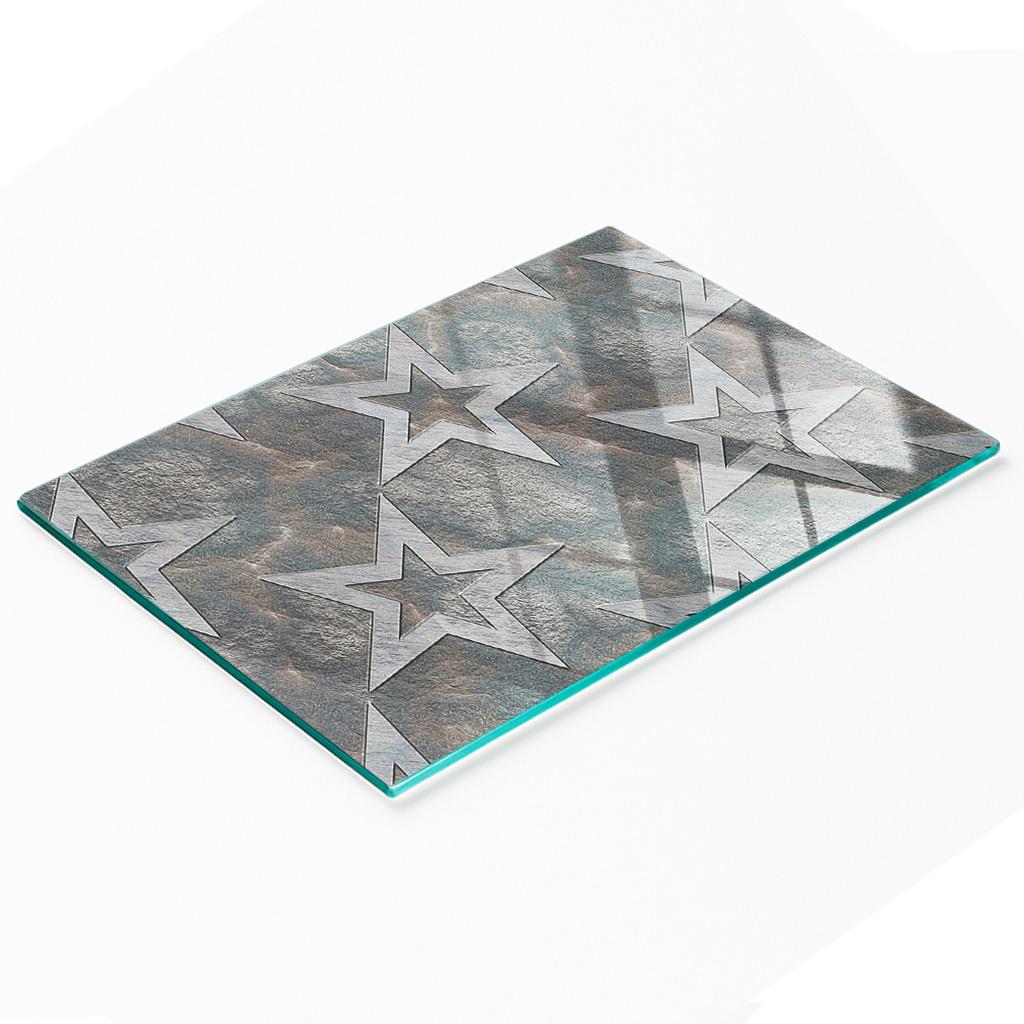 Decorative Glass Kitchen Chopping Board with Stone Stars 80x52 cm