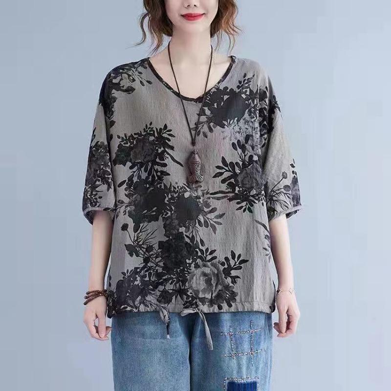 Футболка с короткими рукавами Otton Inen, летняя женская футболка в стиле вестерн, свободный крой, весенний наряд для людей среднего возраста в этническом стиле