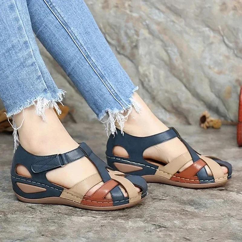 Fashion Women Sandals Sli On Round Female Slippers Casual Comfortable Outdoor Fashion Sunmmer Plus Size Shoes Women 35-43