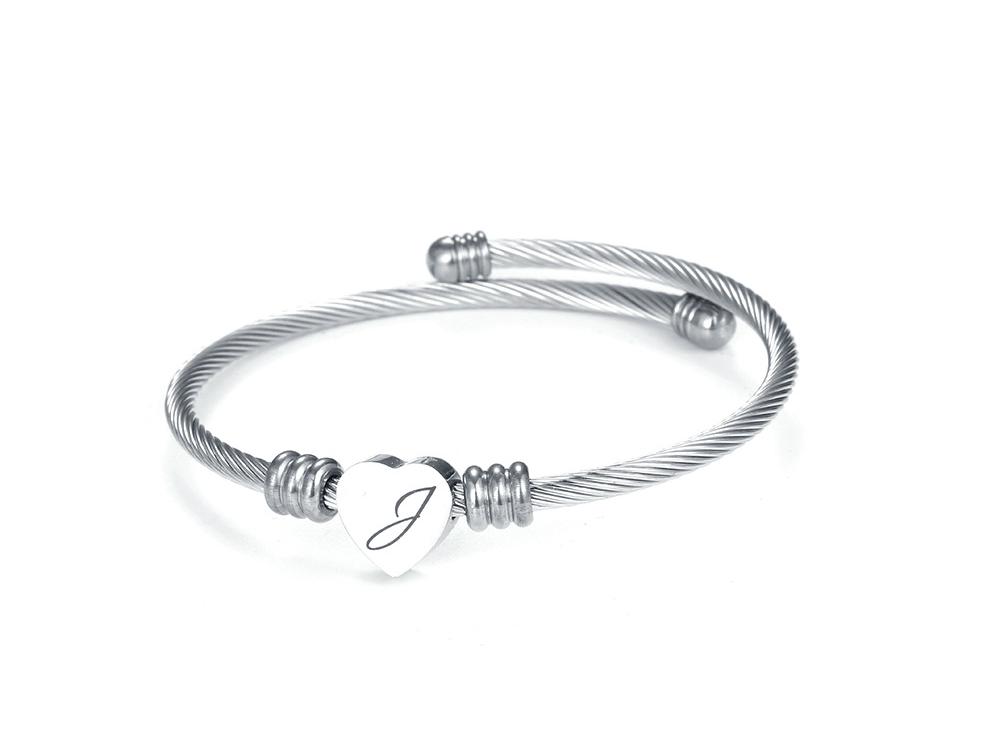Titanium Steel English Alphabet Heart Bracelet with Simple Design