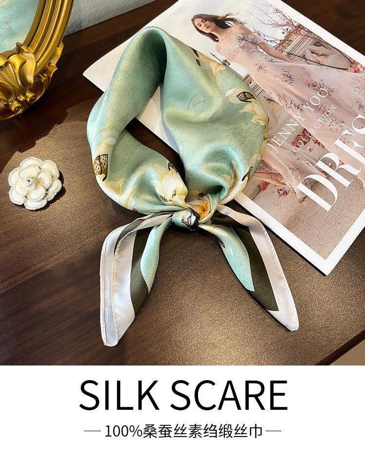 Versatile elegant silk scarf women's new spring and summer lily fashion plain crepe satin square scarf 111% mulberry silk scarf