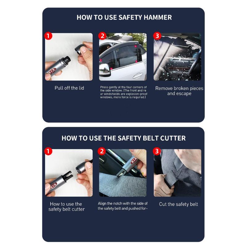 2 In 1 Car Safety Hammer Emergency Glass Breaker Cut The Seat Belt Rescue Tool for Kia Telluride Sorento Seltos Optima Forte Ceed K5 Rio
