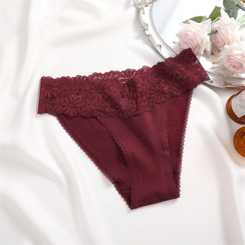 FINETOO High Waist Lace Panties for Woman Comfort Cotton Briefs Sexy Lace Edge Lingerie Breathable Underwear