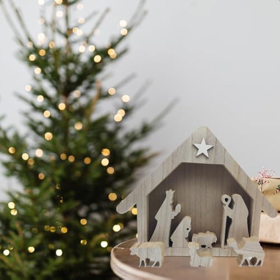 Wooden Nativity Scene Sets of 8 Christmas Indoor Decor Wooden Hand Painted Holy Family Figure Religious for Home Jesus Office D