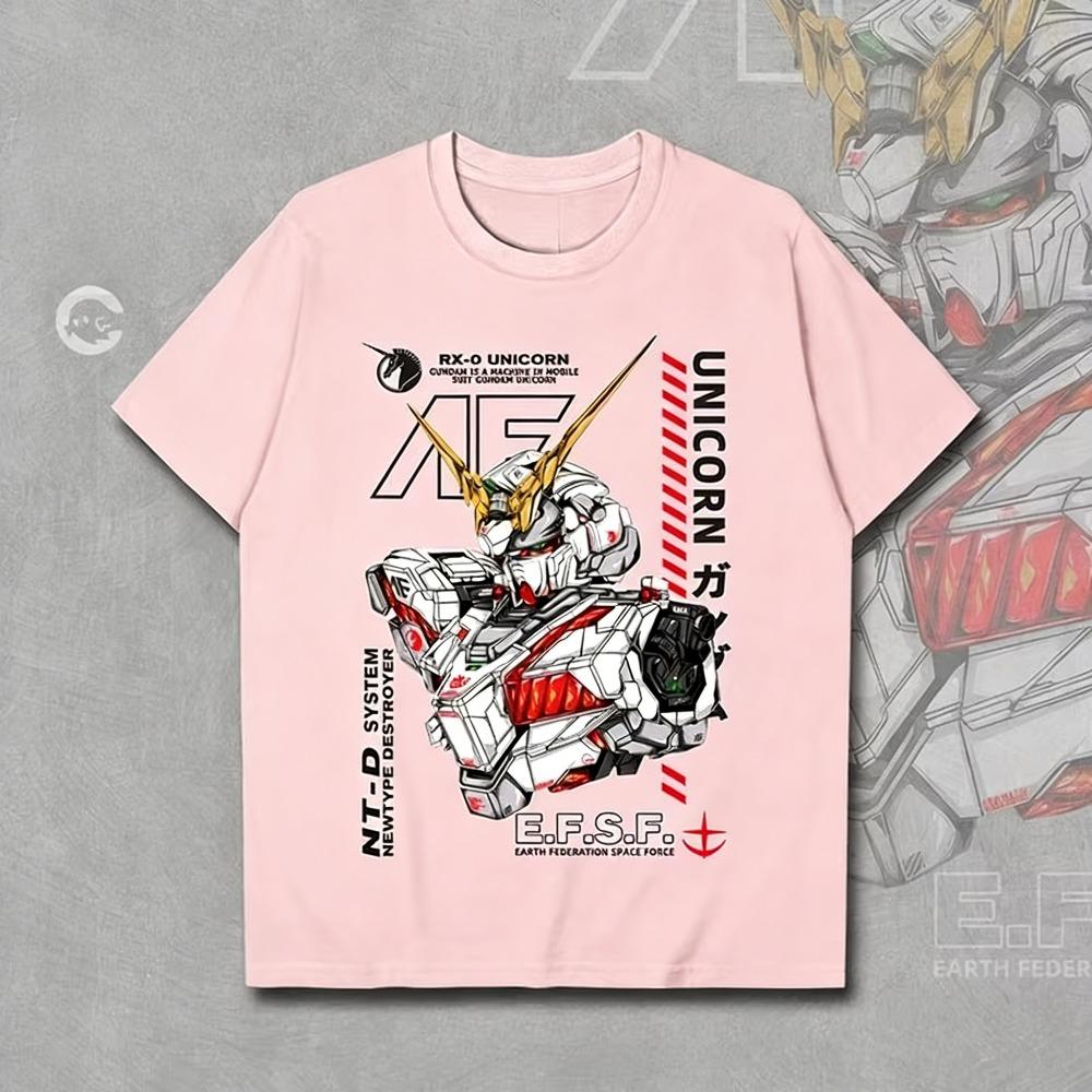 Футболка унисекс из чистого хлопка Gundam RX0 Unicorn 2026 Лето Горячий Аниме Принт Свободный Повседневный Родитель-ребенок С коротким рукавом Верх