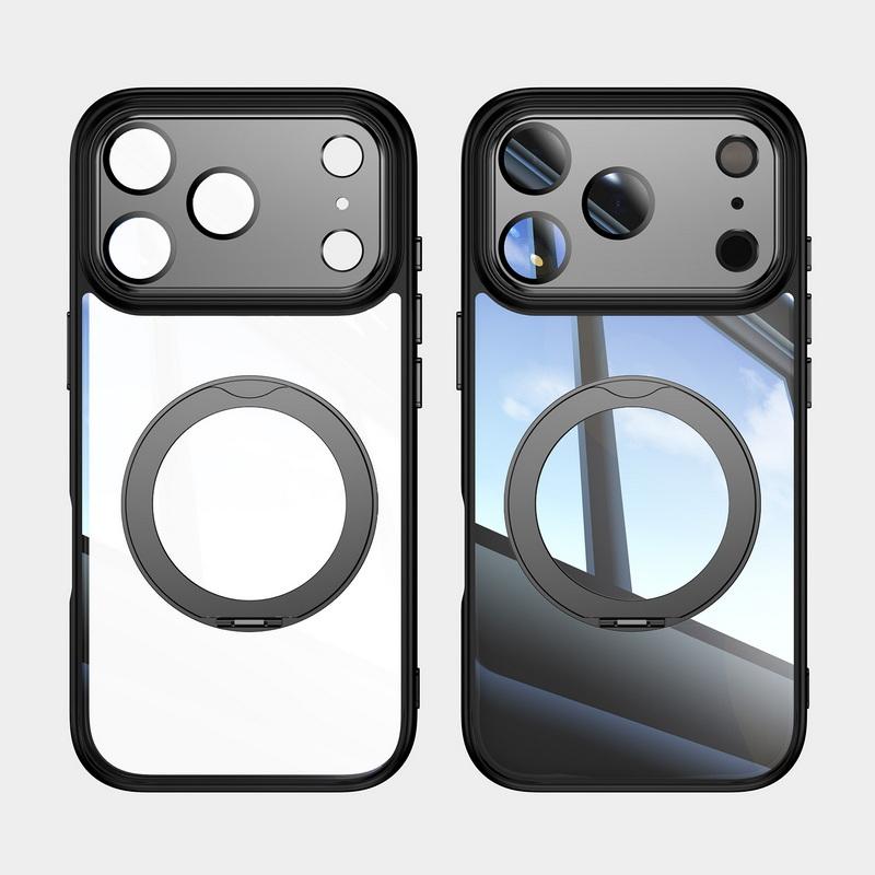 Магнитный чехол-подставка с кольцом для iPhone 17 Pro Max 16 15 14 13 12 Pro Max, роскошный защитный чехол с прозрачной задней панелью, гибридный TPU+PC, ударопрочный чехол