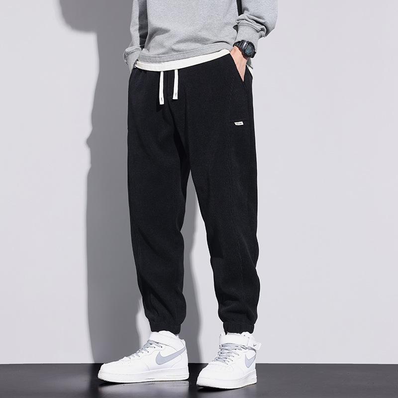 Мужские вельветовые спортивные штаны на флисовой подкладке на зиму 2025: Плотные повседневные хлопковые брюки для осени и зимы