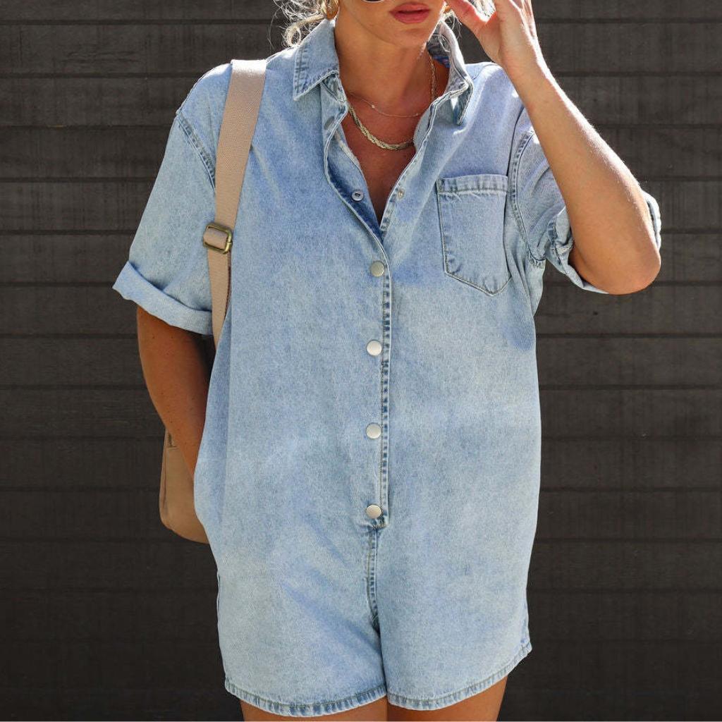 IHUASU Летняя уличная модница: рубашка с короткими рукавами, шорты и джинсовый комбинезон